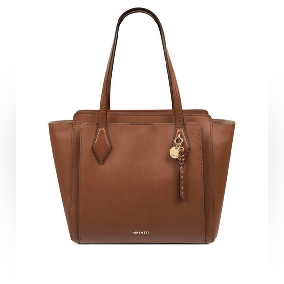 Nine West Chelsea Three Compartment Tote Brown Cognac Handbag - Picture 1 of 12